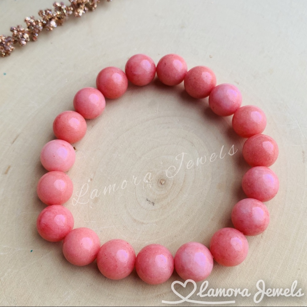 Pink Rhodochrosite gemstone Stretchy Bracelet